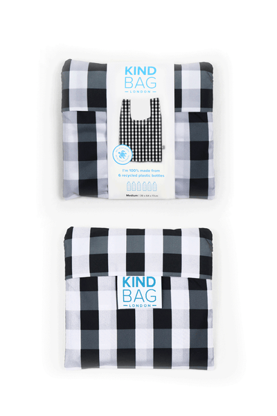 Kind Bags Gingham Black & White | Medium Reusable Tote Bag at Bibelot Leek UK Stockist