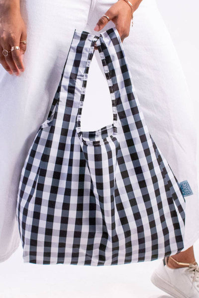 Kind Bags Gingham Black & White | Medium Reusable Tote Bag at Bibelot Leek UK Stockist