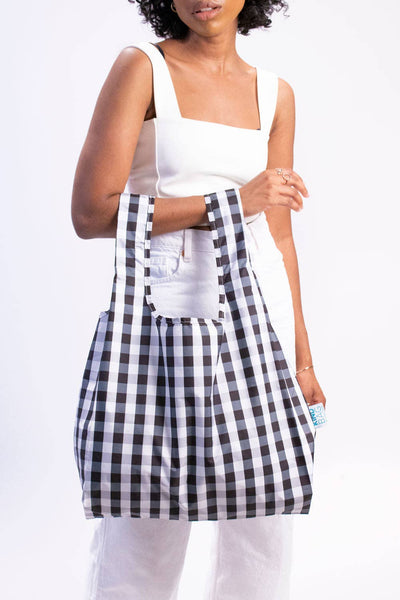 Kind Bags Gingham Black & White | Medium Reusable Tote Bag at Bibelot Leek UK Stockist