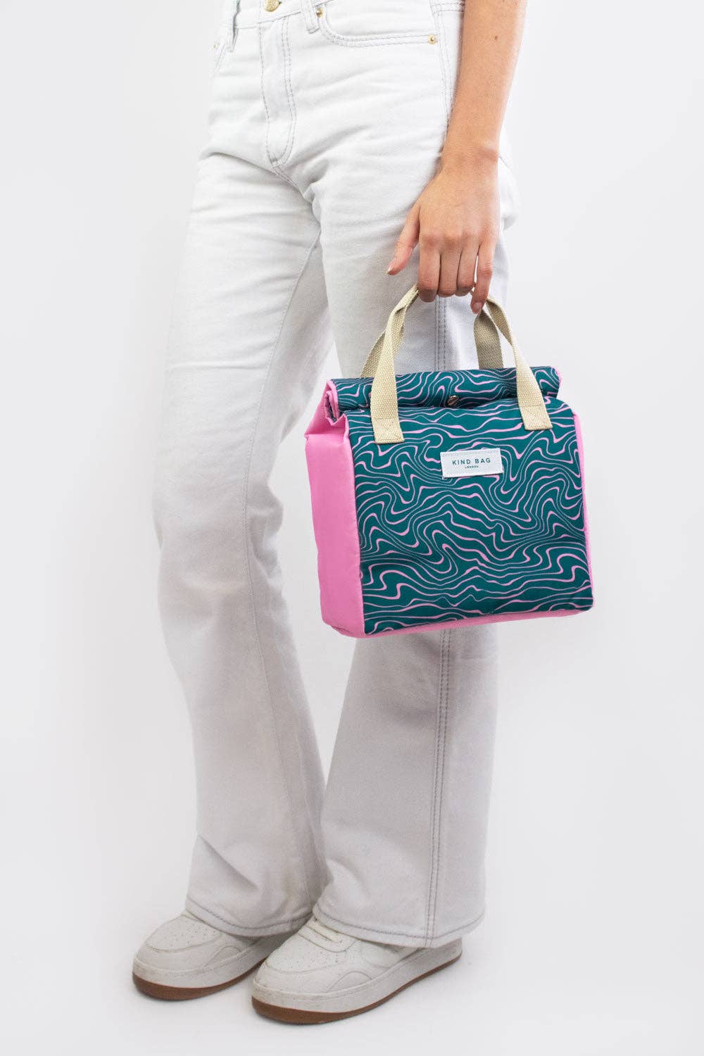 Kind Bags Lunch Bag | Contours Green and Pink at Bibelot Leek UK Stockist