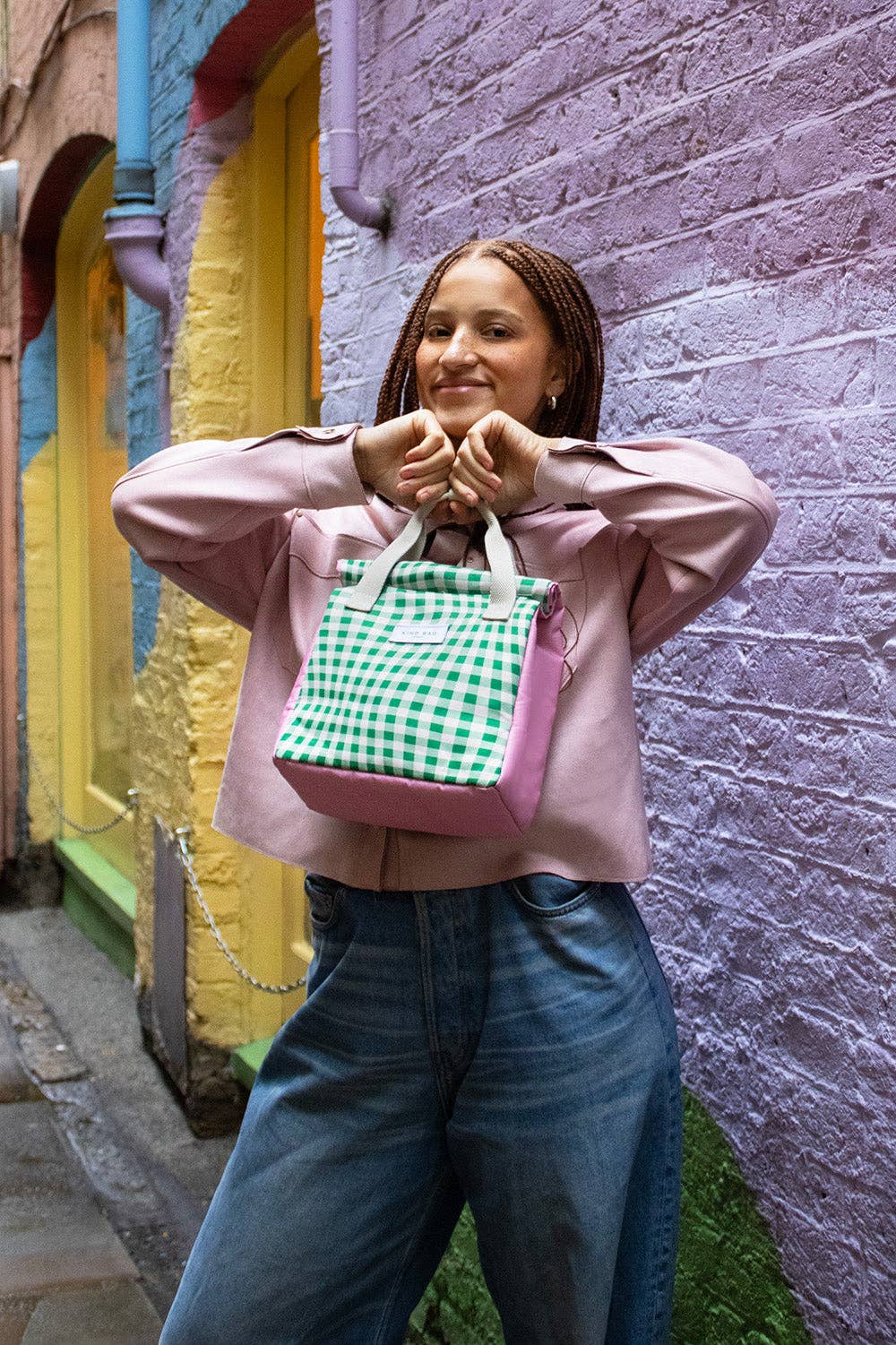 Kind Bags Lunch Bag | Distorted Gingham Green at Bibelot Leek UK Stockist