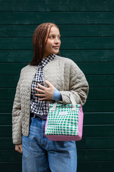 Kind Bags Lunch Bag | Distorted Gingham Green at Bibelot Leek UK Stockist