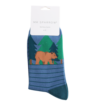 Mr Sparrow Bear Forest Socks Bright Denim at Bibelot Leek