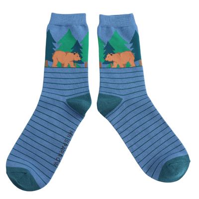 Mr Sparrow Bear Forest Socks Bright Denim at Bibelot Leek
