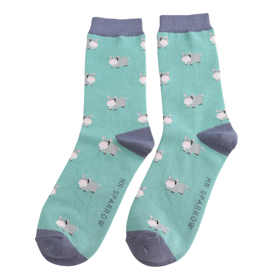 Mr Sparrow Hippos Socks Mint Green at Bibelot Leek