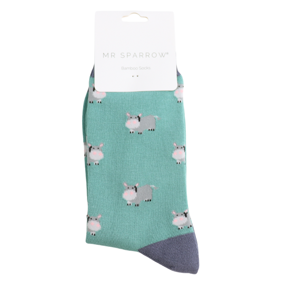 Mr Sparrow Hippos Socks Mint Green at Bibelot Leek