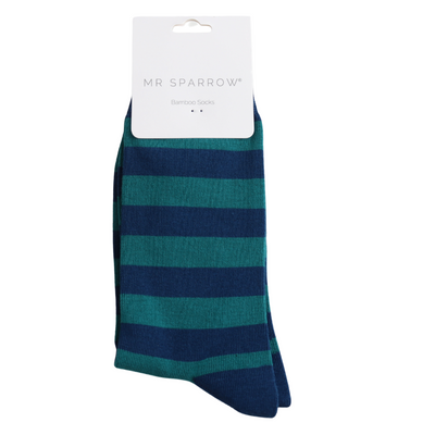 Mr Sparrow Simple Stripes Socks Teal at Bibelot Leek