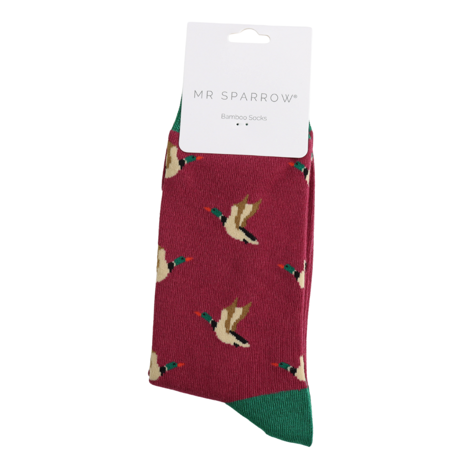 Mr Sparrow Flying Ducks Socks Oxblood at Bibelot Leek