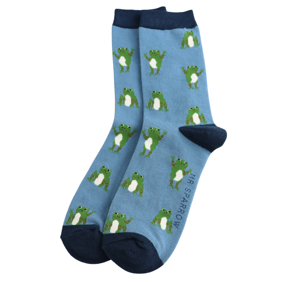 Mr Sparrow Happy Frogs Socks Denim at Bibelot Leek