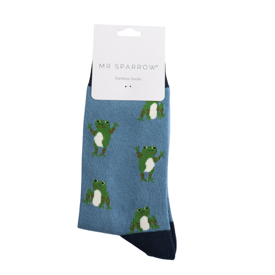 Mr Sparrow Happy Frogs Socks Denim at Bibelot Leek