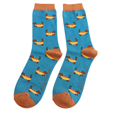 Mr Sparrow Hot Dogs Socks Teal at Bibelot Leek