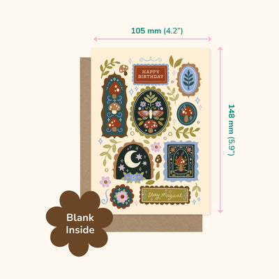 Decorative birthday card with measurements on a white background