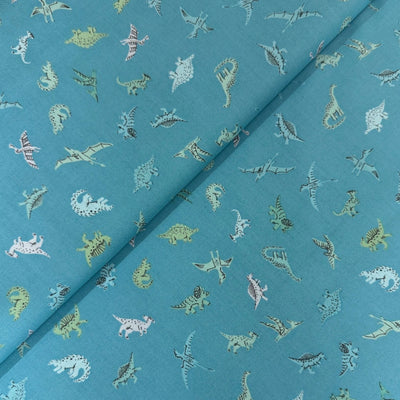 Makower Prehistoric Pals Blue 168/B Cotton Fabric at Bibelot, Leek