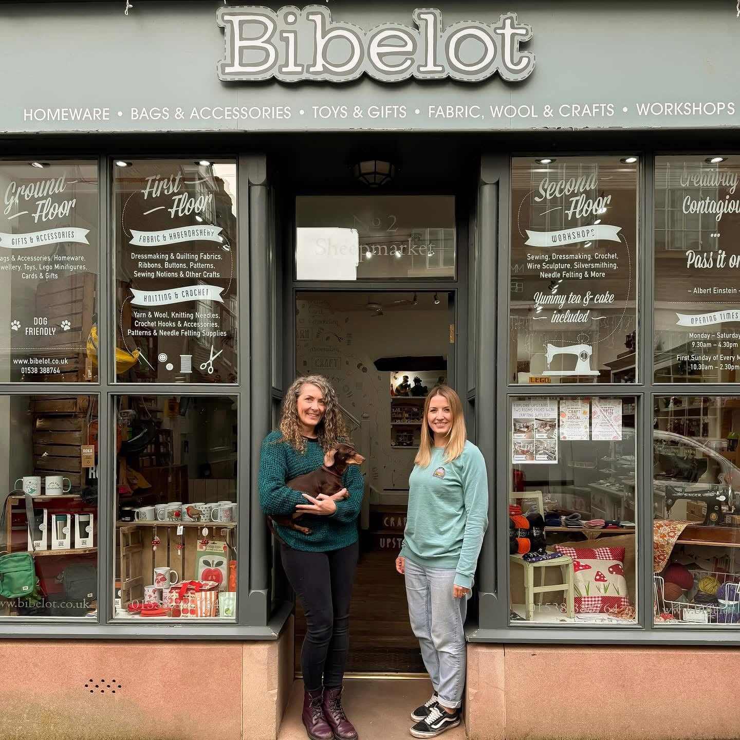 Liz and Sophie, sisters and founders of Bibelot, outside their independent gift shop in Leek, Staffordshire