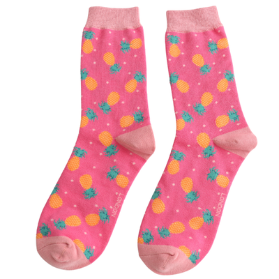 Miss Sparrow Pineapples & Spots Hot Pink Socks
