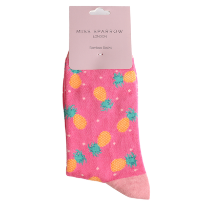 Miss Sparrow Pineapples & Spots Hot Pink Socks