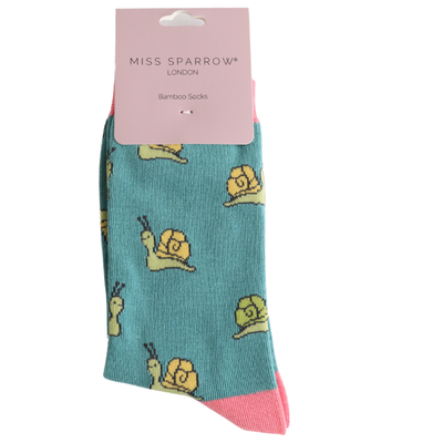 Miss Sparrow Snails Teal Socks
