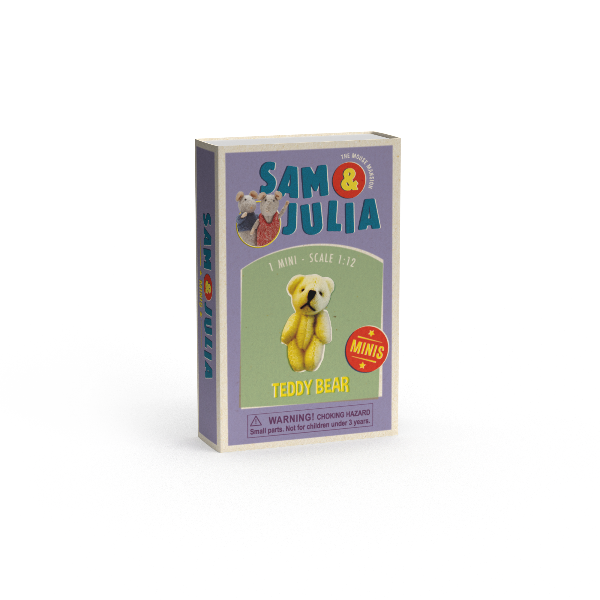 Box of Sam & Julia teddy bear on a white background