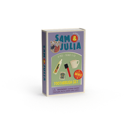 Box of Sam & Julia toothbrush set on a white background