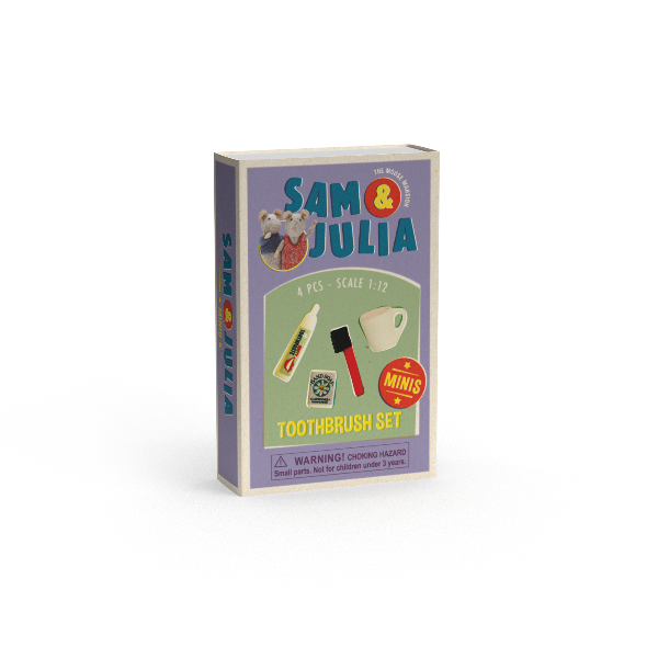 Box of Sam & Julia toothbrush set on a white background