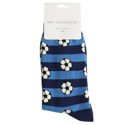 Mr Sparrow Footballs & Stripes Navy Socks 