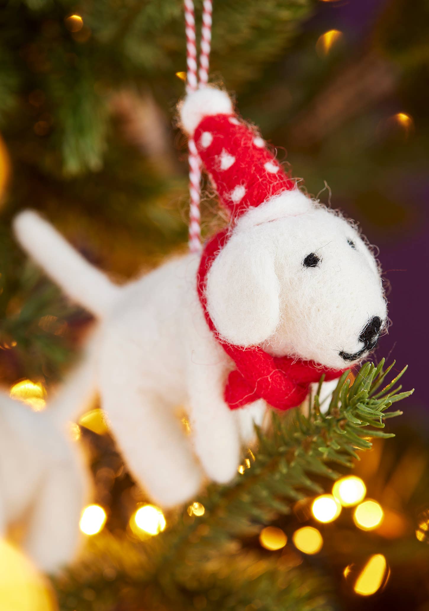 Namaste Fair Trade Felt Dog With Dotty Hat & Tie Decoration