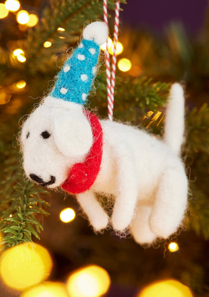 Namaste Fair Trade Felt Dog With Dotty Hat & Tie Decoration