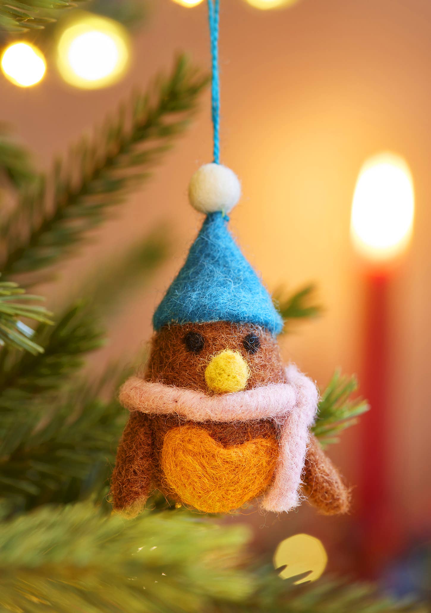 Namaste Fair Trade Set of 5 Hanging Felt Robin Decorations