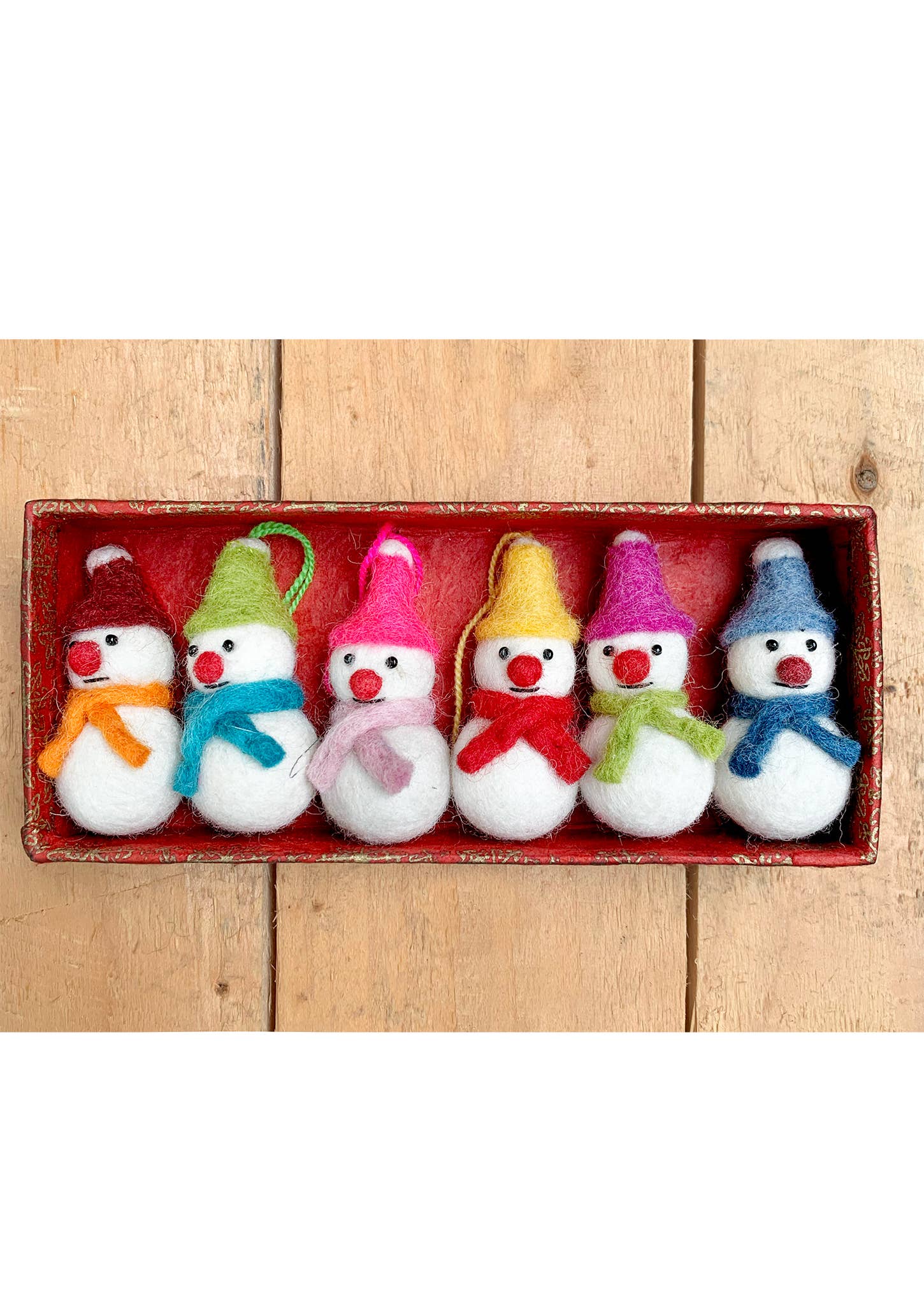 Namaste Fair Trade Set of 6 Mini Hanging Felt Snowmen Decorations