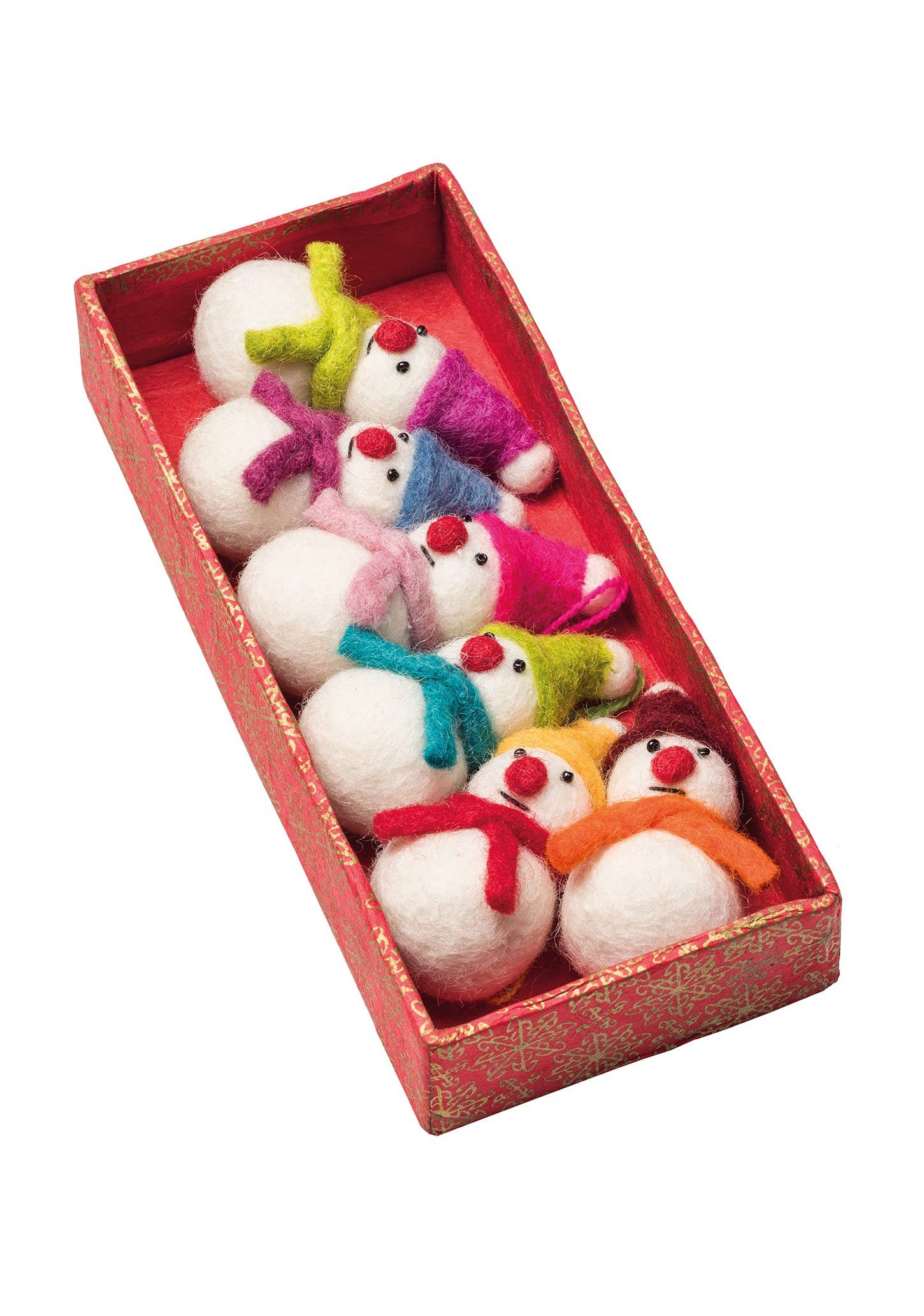 Namaste Fair Trade Set of 6 Mini Hanging Felt Snowmen Decorations