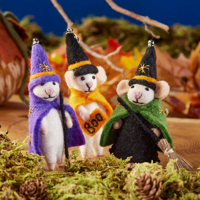 Namaste Felt Halloween Witch Wizard Mice Decoration at Bibelot Leek UK Stockist