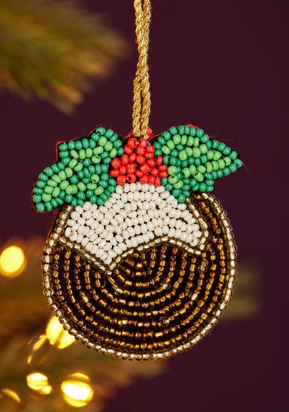 Namaste fair trade Christmas Pudding Beaded Decoration