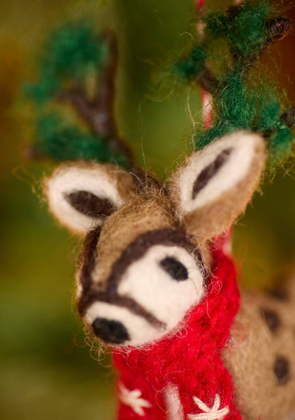 Namaste fair trade Embroidered Felt Reindeer Decoration