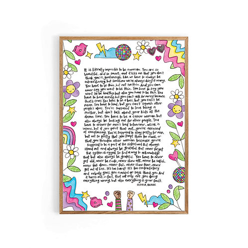 Nova & Me Gloria's Speech from the Barbie Movie A4 Print at Bibelot Leek UK Stockist