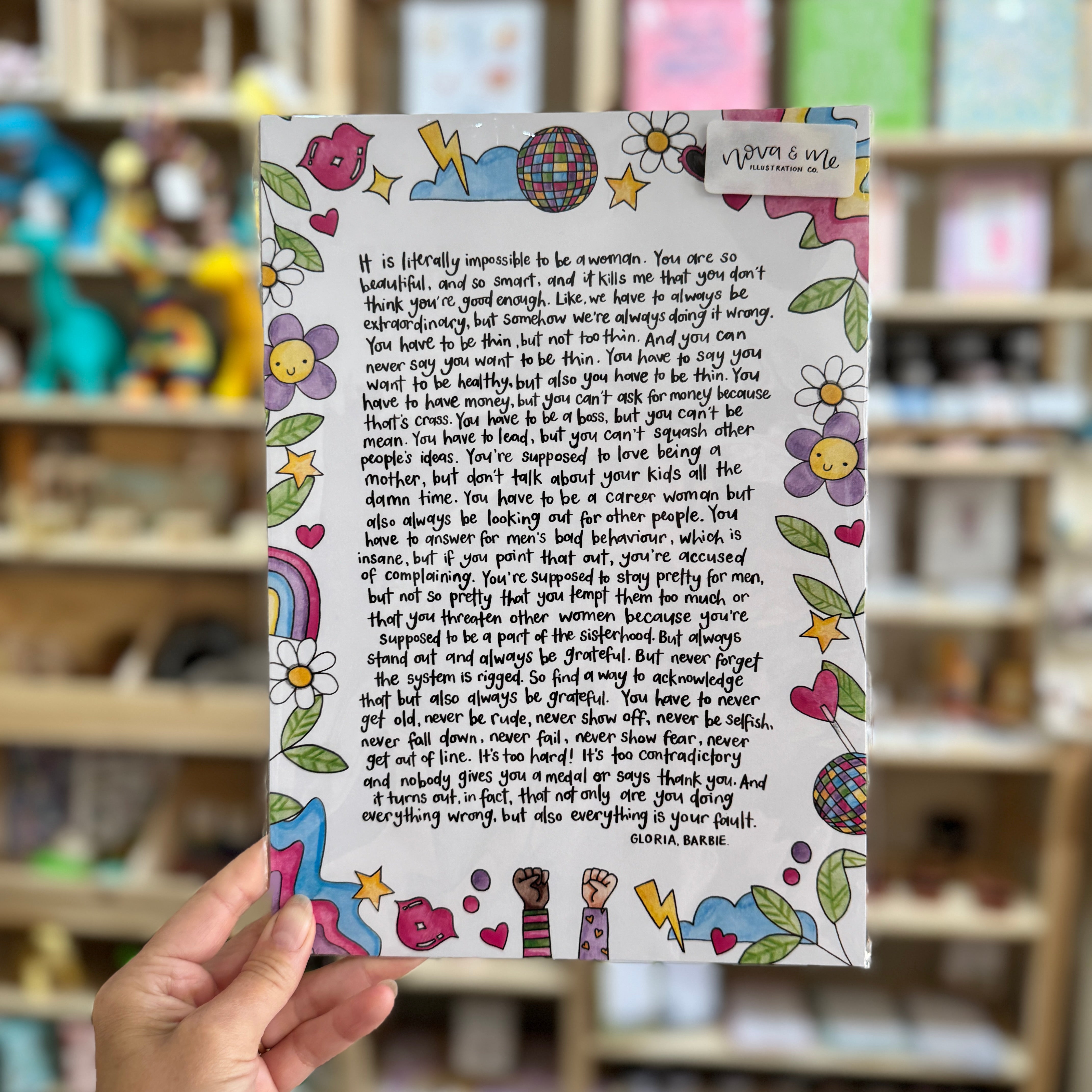 Nova & Me Gloria's Speech from the Barbie Movie A4 Print at Bibelot Leek UK Stockist