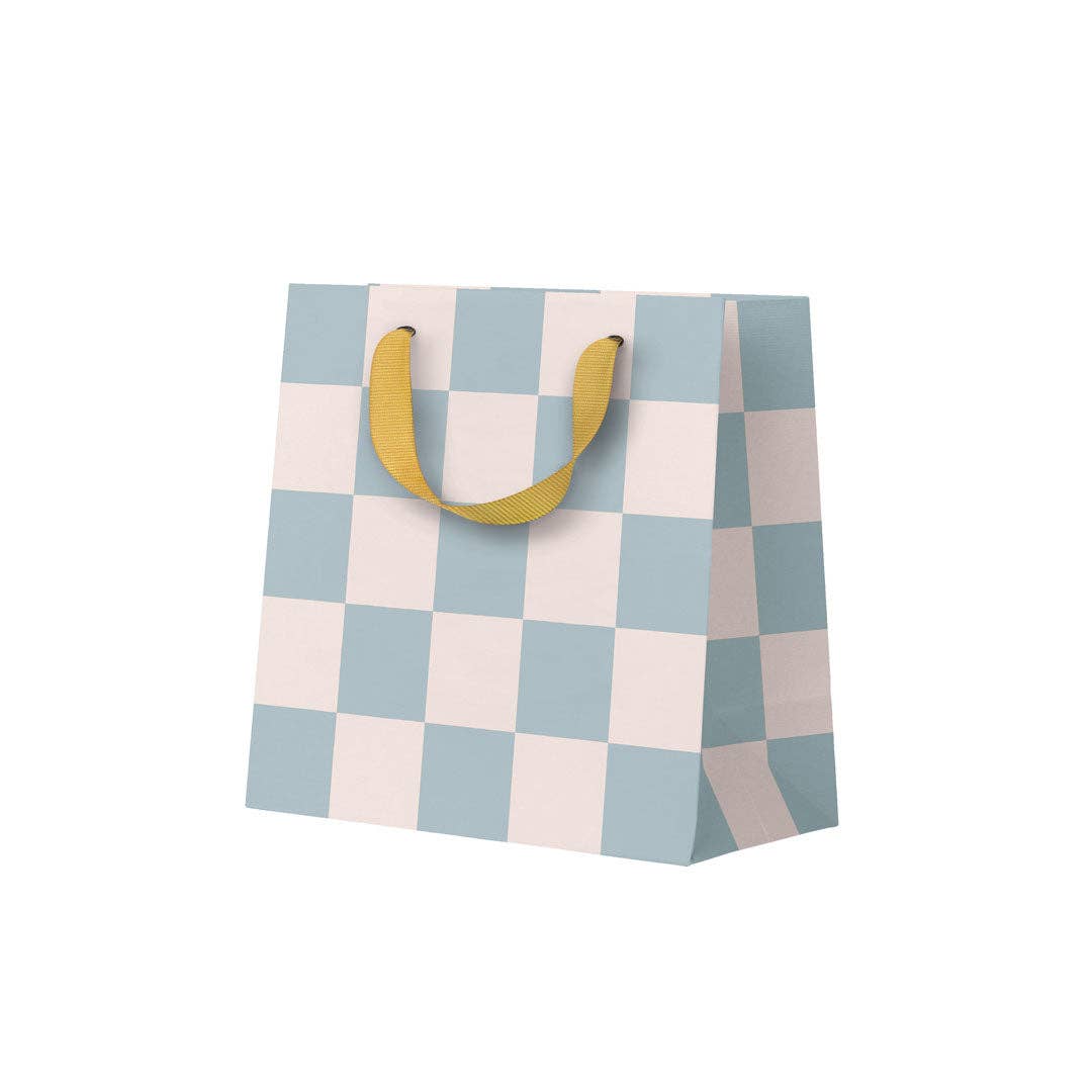 Ohh Deer Pale Blue Checkerboard Mini Gift Bag ay Bibelot Leek UK Stockist