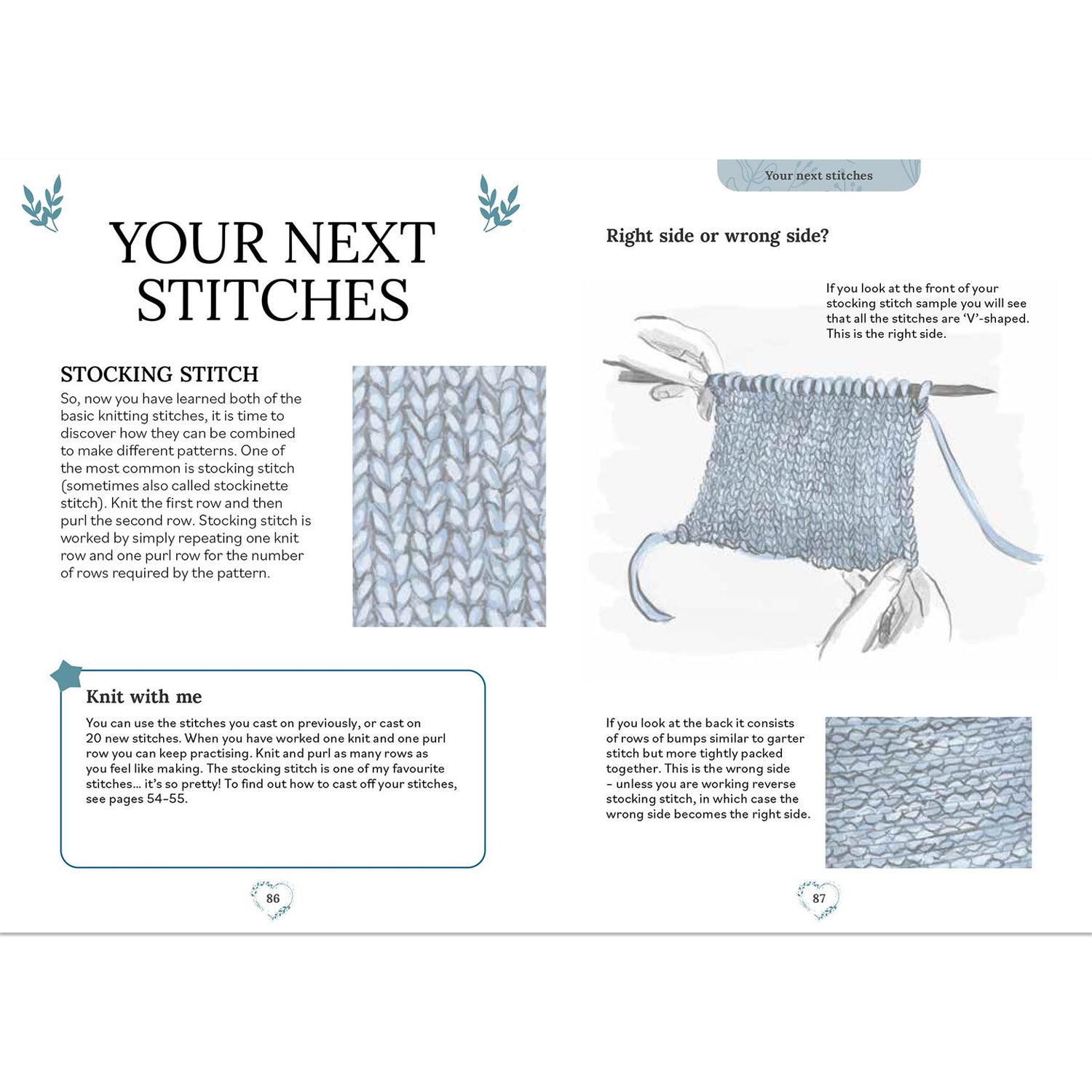 Knitting instructions with text and diagrams on a white background