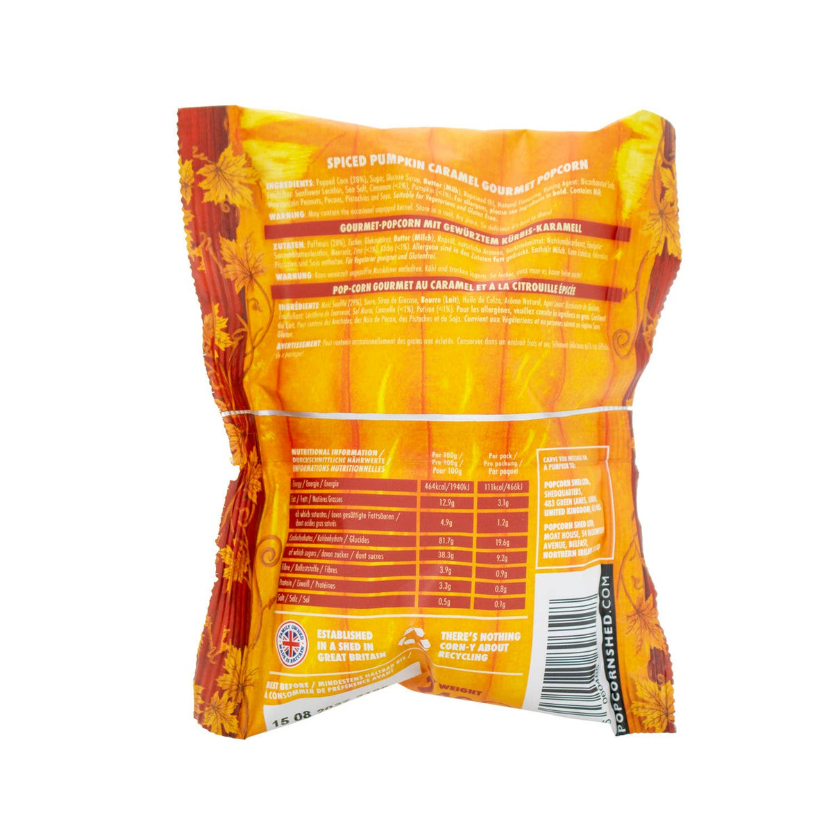 Popcorn Shed Pumpkin Spice Popcorn Snack Pack at Bibelot Leek UK Stockist