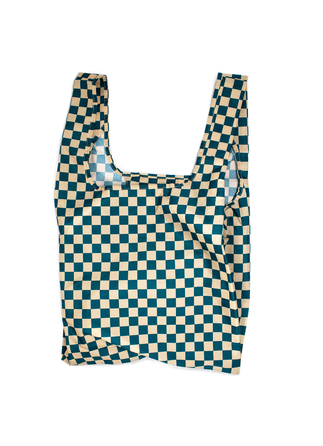 Kind Bag Checkerboard Teal & Beige | Medium Reusable Tote Bag at Bibelot Leek