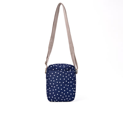 Roka Bond Crossbody Recycled Canvas: Navy Polka Dot at Bibelot Leek UK Stockist