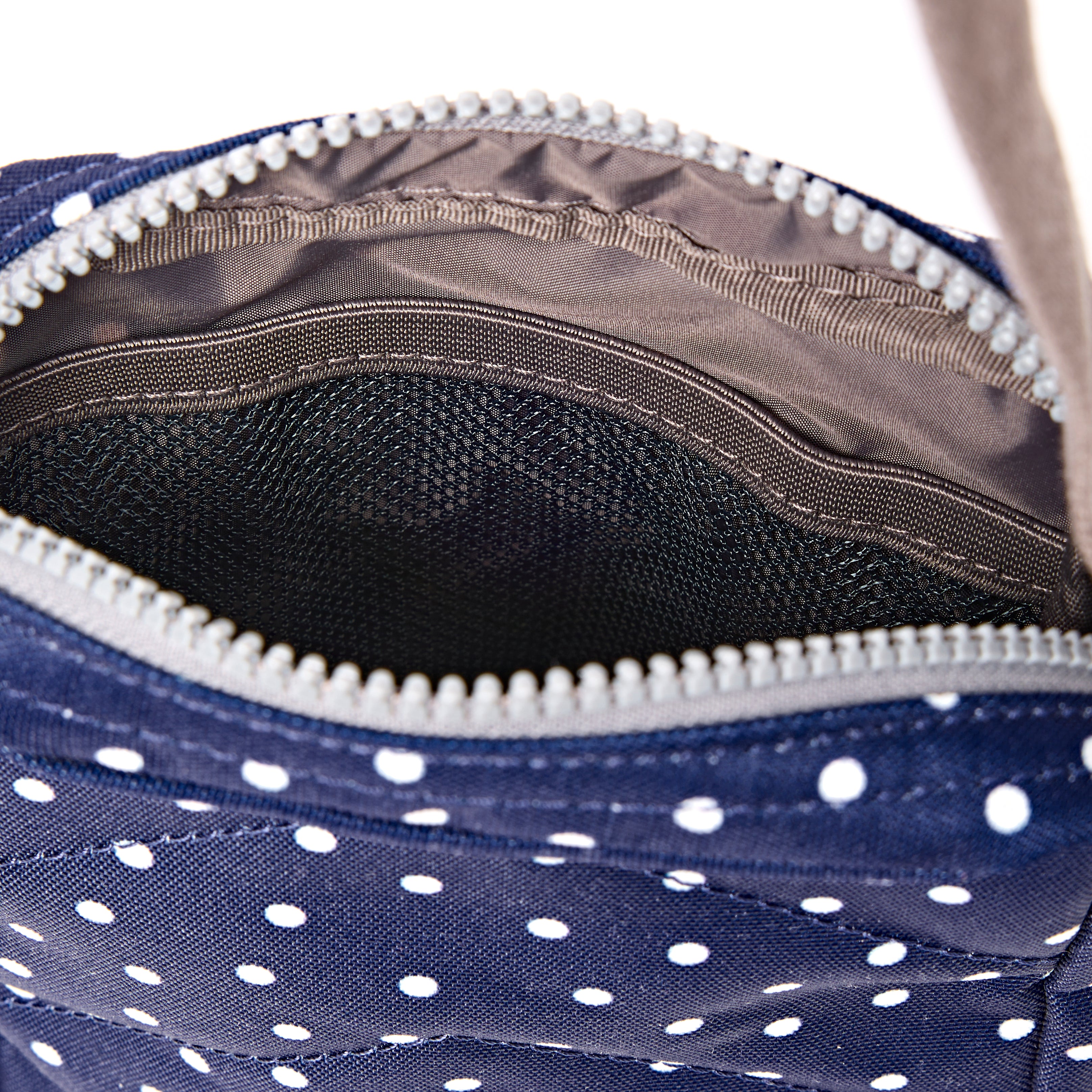 Roka Bond Crossbody Recycled Canvas: Navy Polka Dot at Bibelot Leek UK Stockist