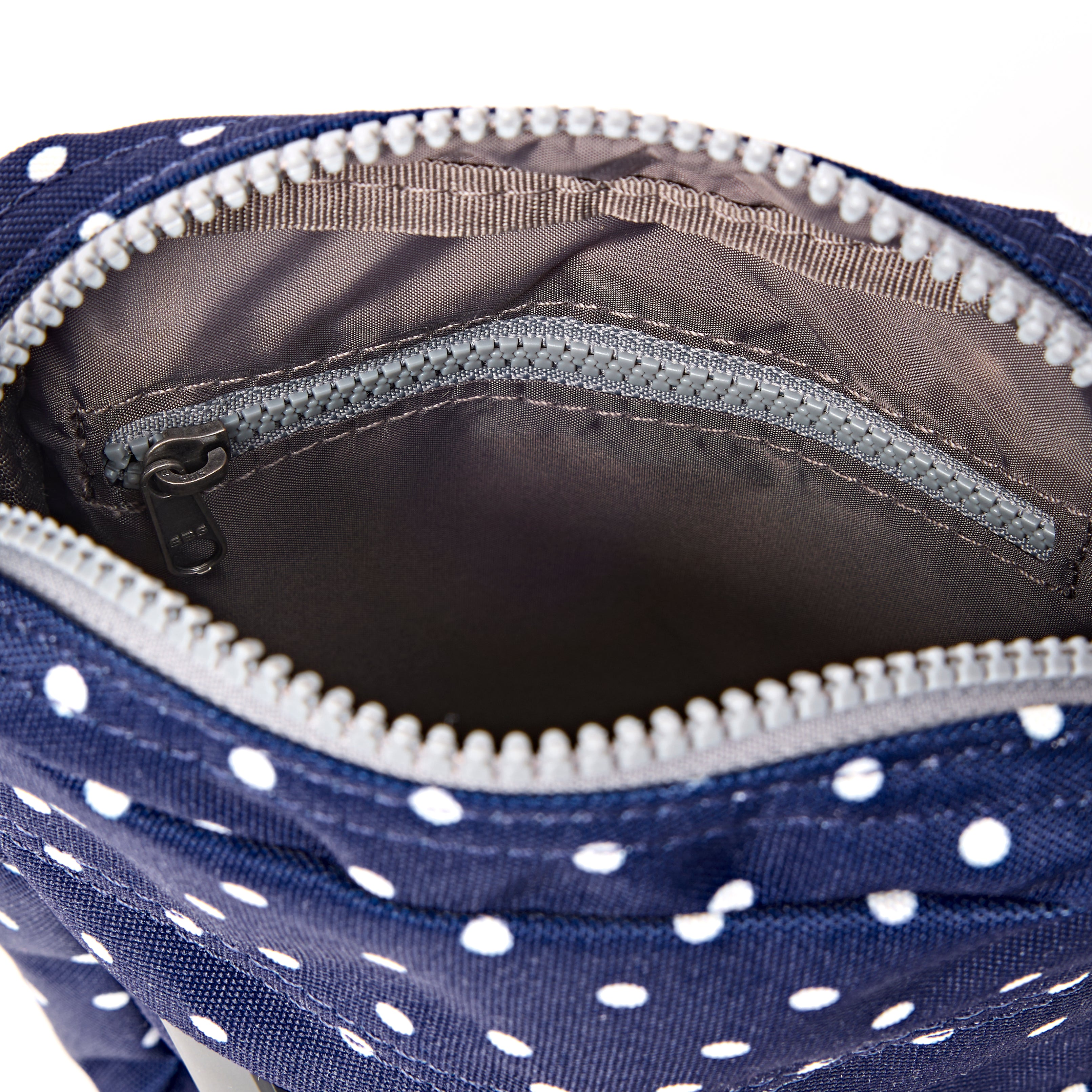Roka Bond Crossbody Recycled Canvas: Navy Polka Dot at Bibelot Leek UK Stockist