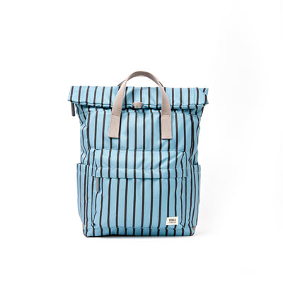 ROKA Canfield Roll Top Medium Backpack – Blue Stripe Recycled Canvas at Bibelot Leek UK Stockist