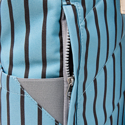 ROKA Canfield Roll Top Medium Backpack – Blue Stripe Recycled Canvas at Bibelot Leek UK Stockist