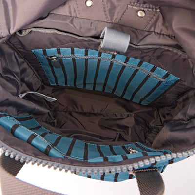 ROKA Canfield Roll Top Medium Backpack – Blue Stripe Recycled Canvas at Bibelot Leek UK Stockist