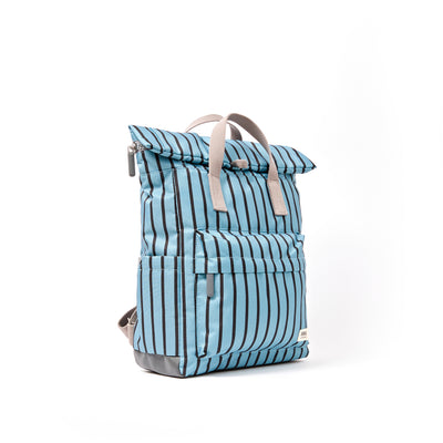 ROKA Canfield Roll Top Medium Backpack – Blue Stripe Recycled Canvas at Bibelot Leek UK Stockist