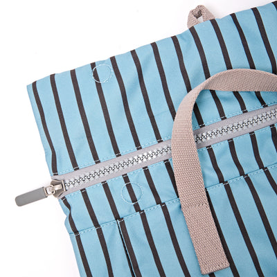 ROKA Canfield Roll Top Medium Backpack – Blue Stripe Recycled Canvas at Bibelot Leek UK Stockist