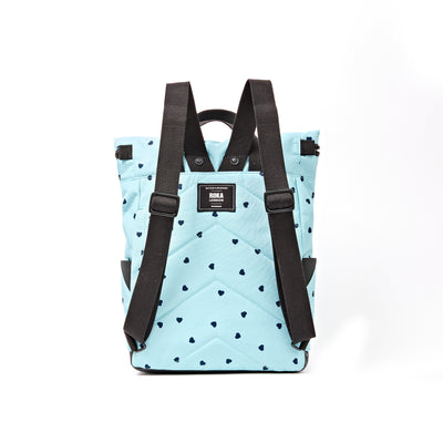 ROKA Canfield Roll Top Medium Backpack – Heart Print Recycled Canvas at Bibelot Leek UK Stockist
