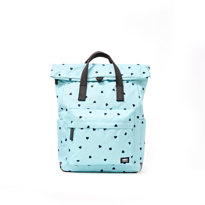 ROKA Canfield Roll Top Medium Backpack – Heart Print Recycled Canvas at Bibelot Leek UK Stockist