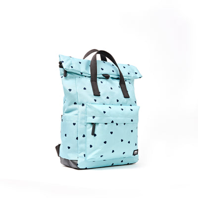 ROKA Canfield Roll Top Medium Backpack – Heart Print Recycled Canvas at Bibelot Leek UK Stockist